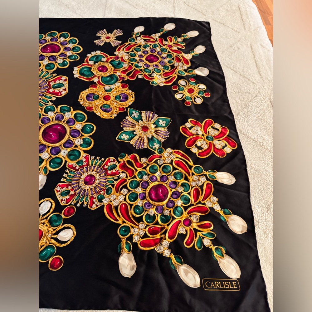 Vintage CARLISLE jeweled floral silk scarf shawl - Picture 4 of 5